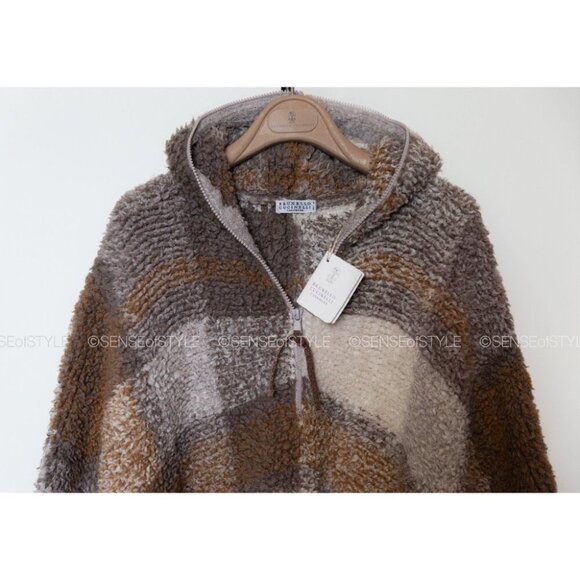 Brunello Cucinelli Cashmere Knit Hooded Poncho Top Sweater Fleecy Teddy Size S - Picture 6 of 9